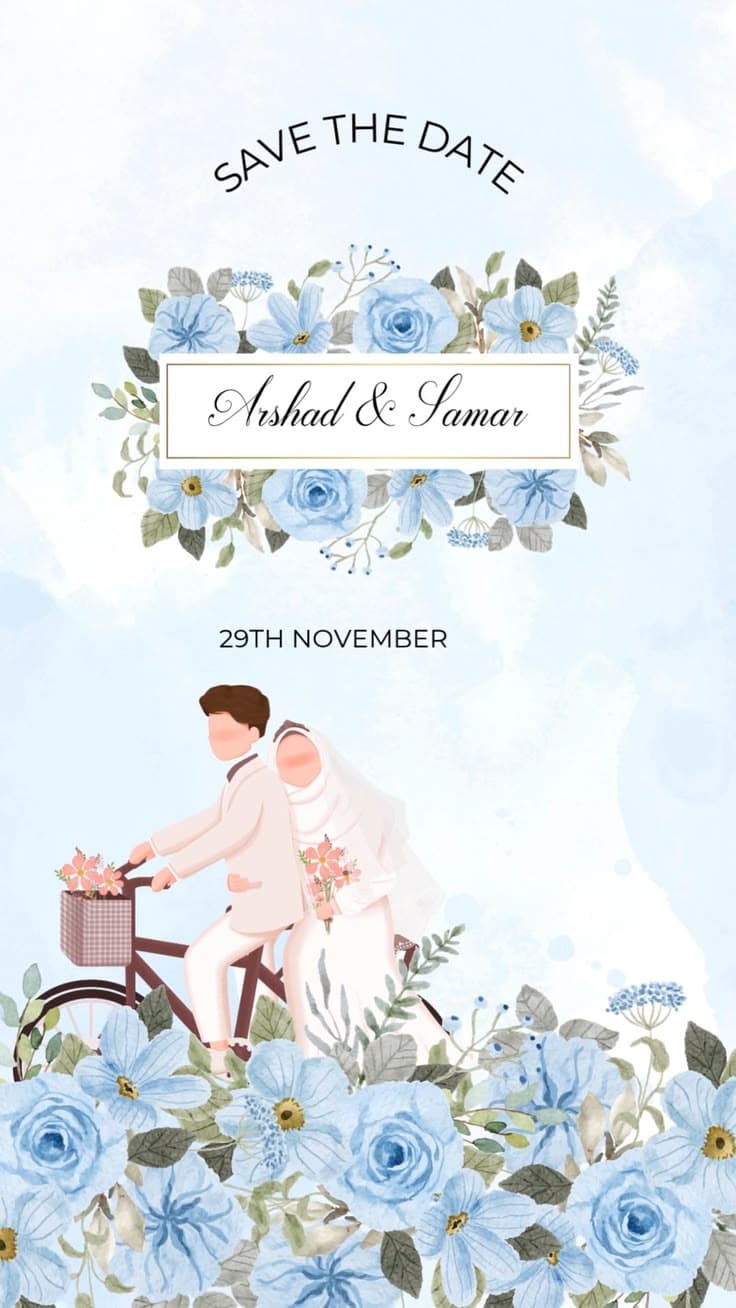 Luxury Blue Floral Wedding Video Invitation | Elegant Save The Date E-Invite