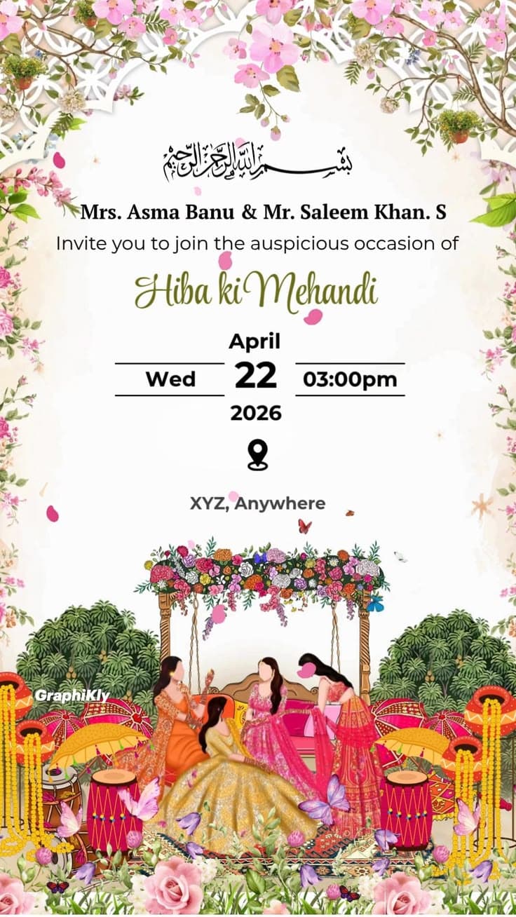 Elegant Mehandi Invitation Video - Traditional Green Henna Theme Digital Invite