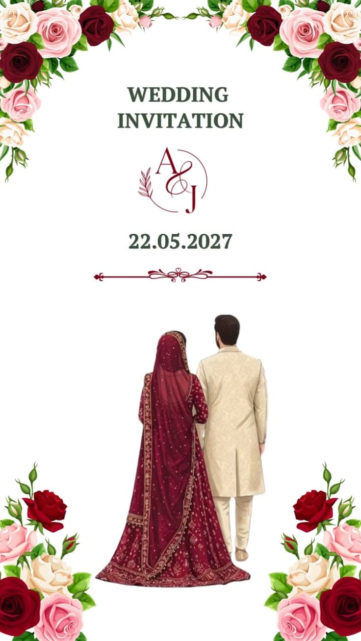 Elegant Crimson Rose Multi-Event Wedding Video Invite