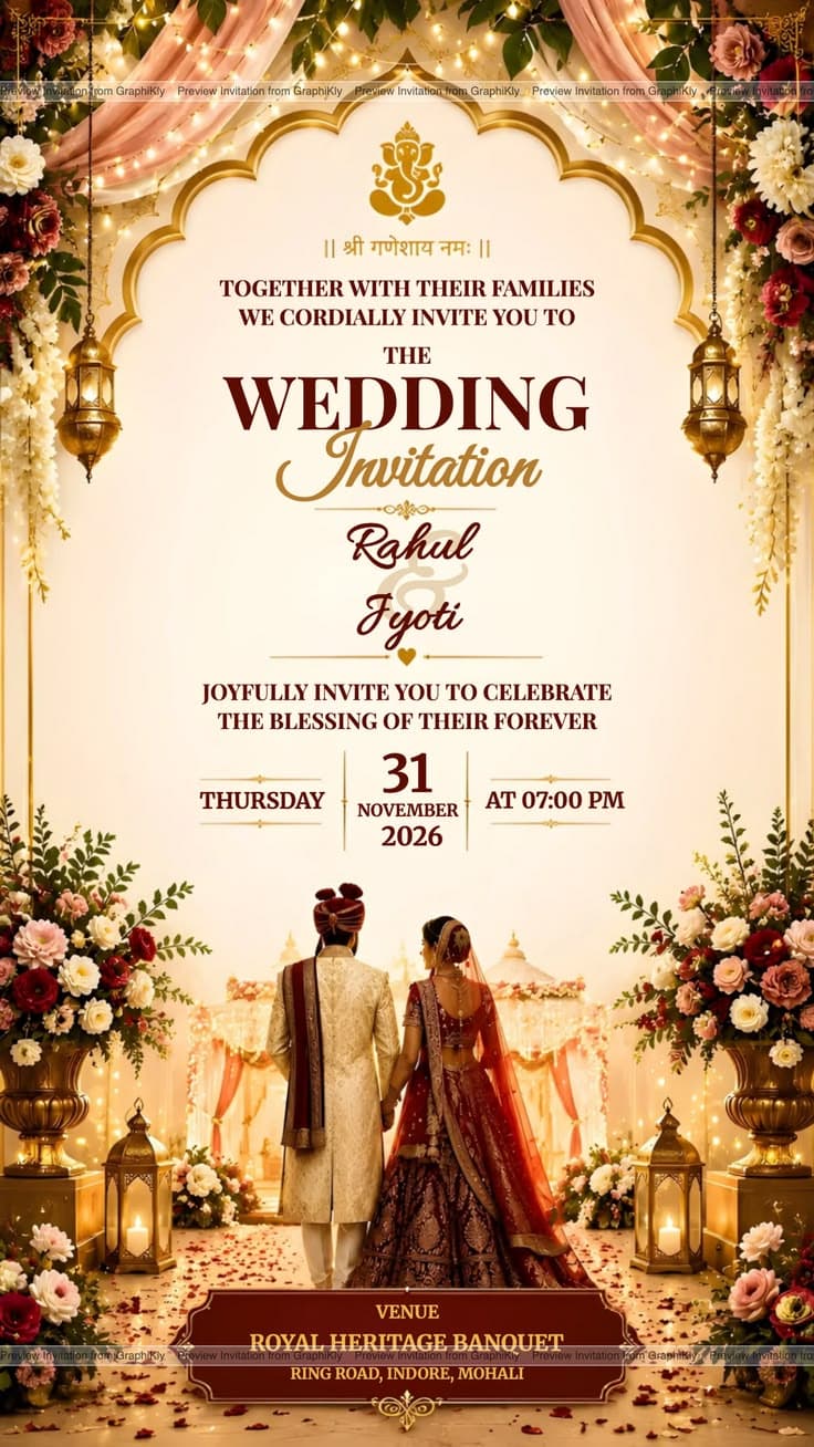 Royal Hindu Wedding E-Card | Custom Digital Invitation in Minutes
